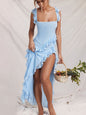 Autumn Sexy High Fork Ribbon Strap Dresses