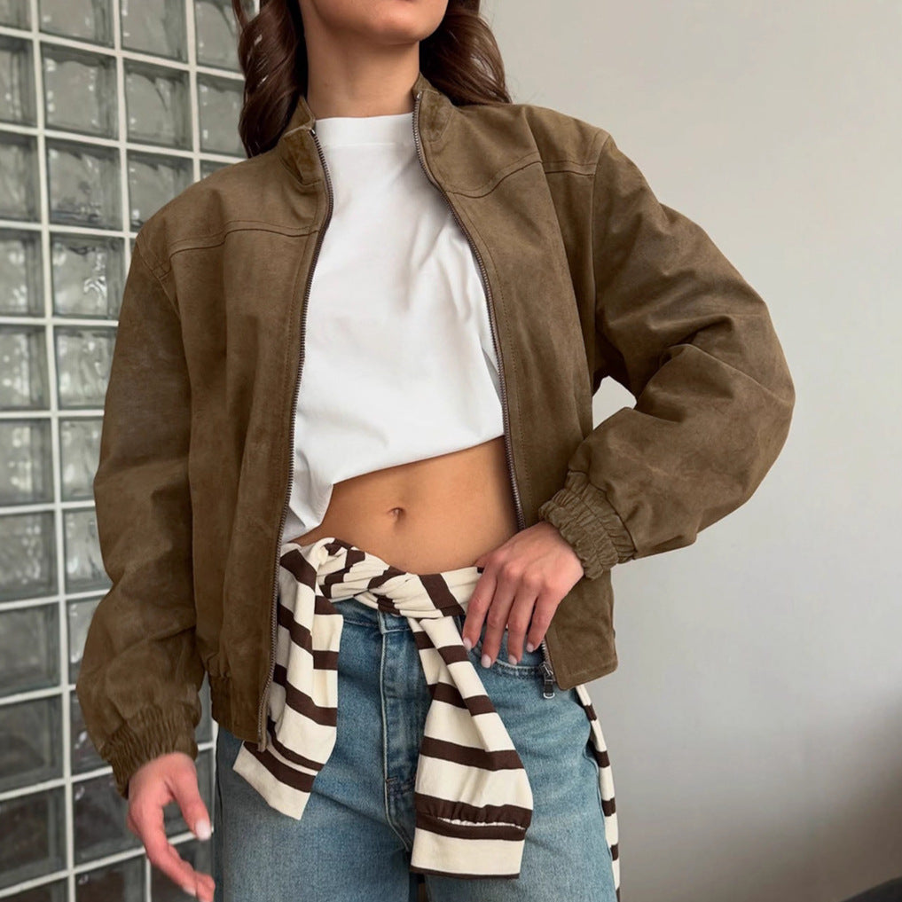 Women's Vintage Personality Street Khaki Suede Warm Coats