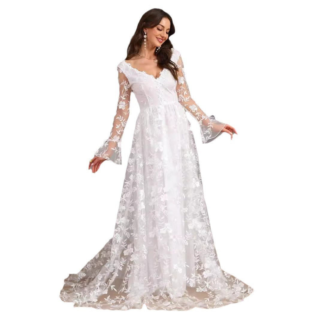 Women's Long Sleeve Swing Trailing Lace Dress Wedding Dresses