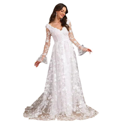 Women's Long Sleeve Swing Trailing Lace Dress Wedding Dresses