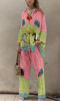 Women's Digital Flower Hawaiian Vacation Style Shirt Suits