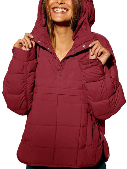 Women's Solid Color Hooded Pullover Pocket Long Coats