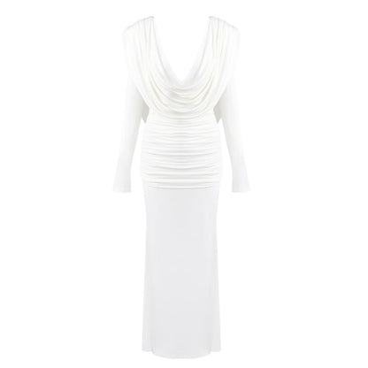 French Retro Dress Deep V Slimming Long Sleeve Commuter Dresses