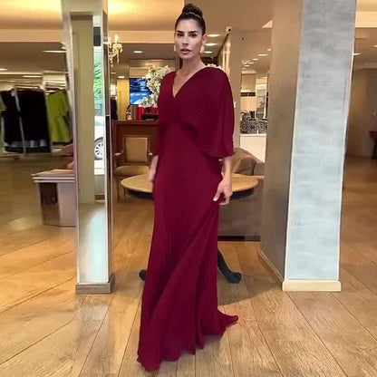 Solid Color Batwing Sleeve High Waist Dresses