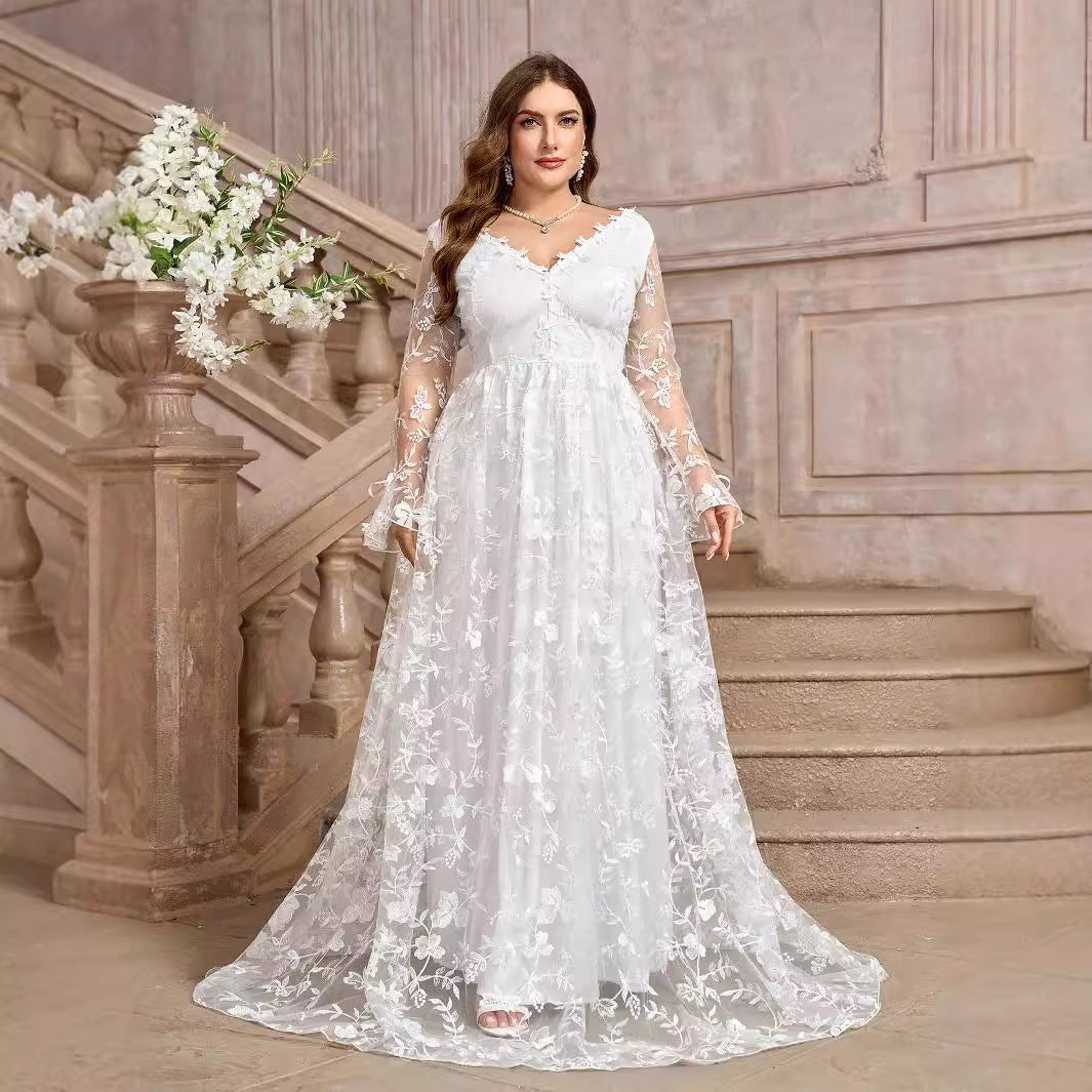 Women's Long Sleeve White Bridal Gown Formal Wedding Dresses
