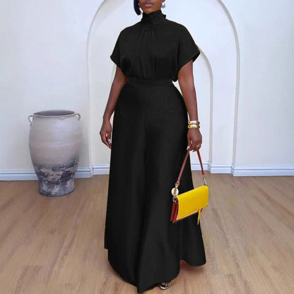 Silky Strap Flounced Sleeve Wide Leg Suits