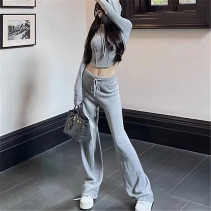 Fishbone Knitting Hooded High Waist Knit Suits