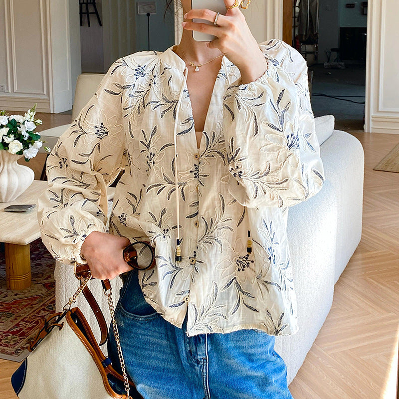 Women's Long Sleeve Shirt French Style Design Blouses