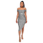 Women's Split Draped Dress Summer Sequined Backless Dresses