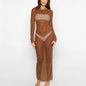 Fashion Sexy Beaded Rhinestone Mesh Long Dresses