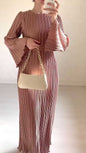 Women's Autumn Dress Elegant Pleated Bell Sleeve Dresses