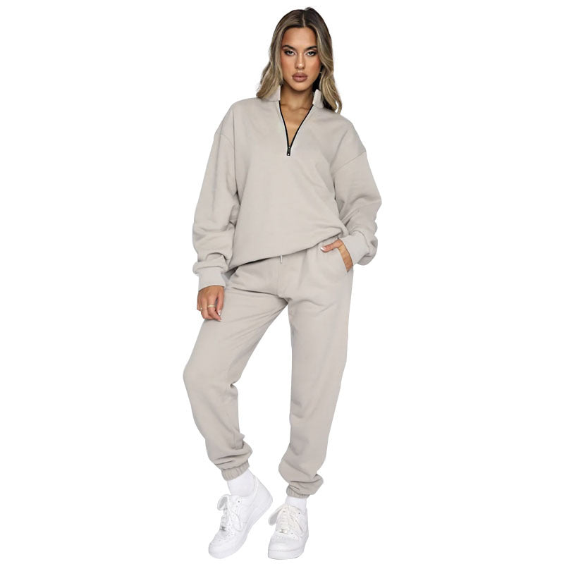 Solid Color Stand Collar Zipper Pullover Suits
