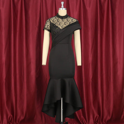 Women's Round Neck Sexy Lace Sleeve High Dresses
