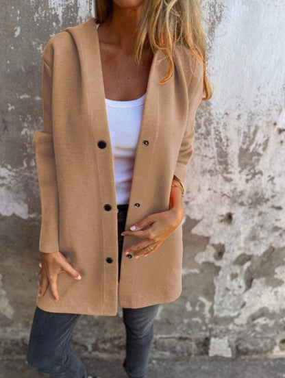 Women's Fashion Single-breasted Long Sleeve Solid Color Coats