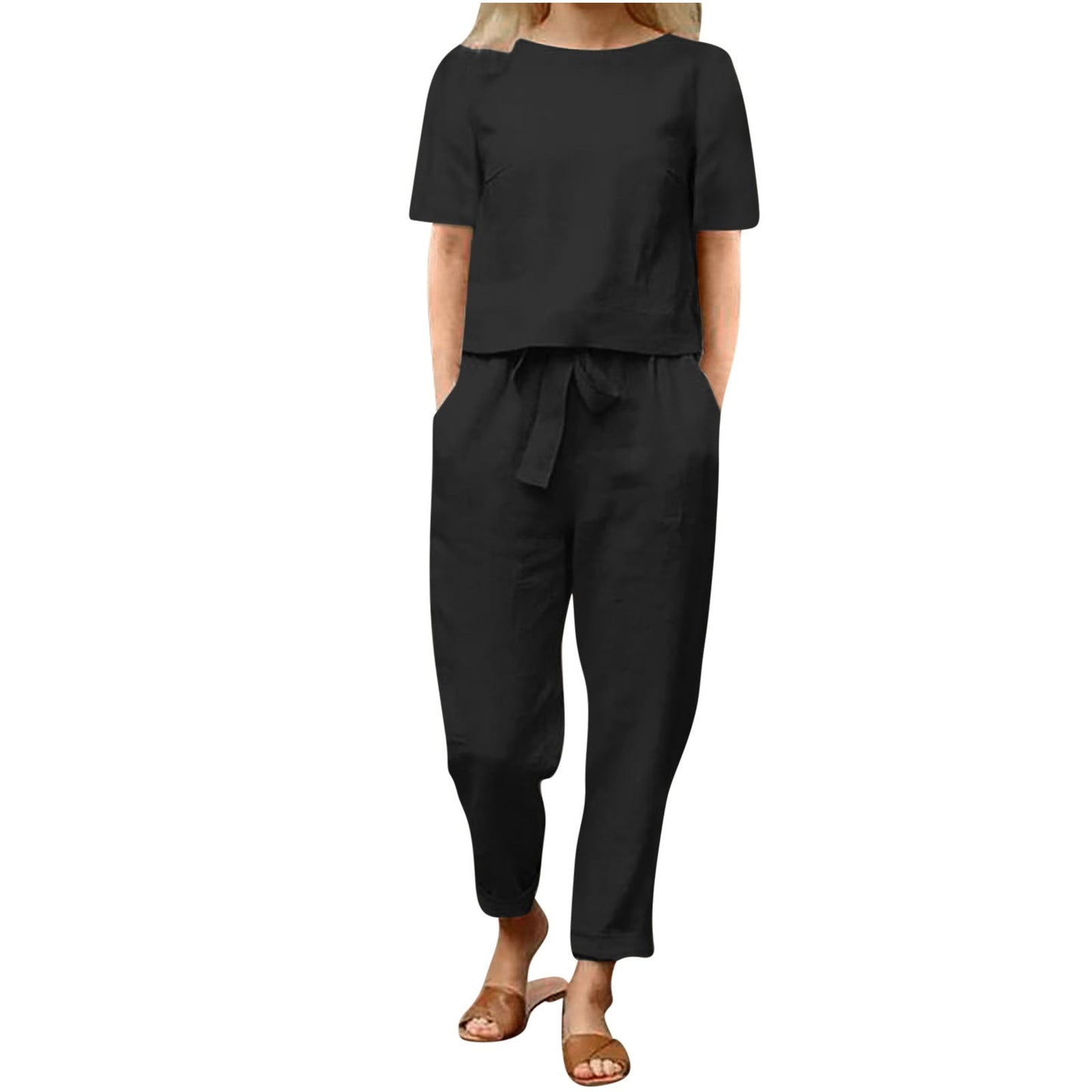 Women's Cotton Linen Summer Half Sleeve Oversized Pants