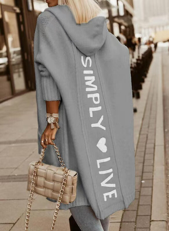 Long Lapel Hooded Letter Wool Loose Sweaters