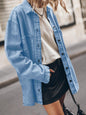 Women's Retro Style Lapel Denim Blue Large Pocket Loose Blouses