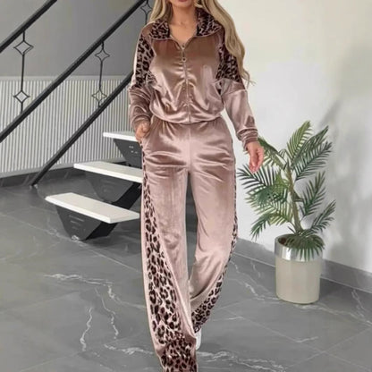 Women's Leopard Veet Casual Fashion Sports Set Suits