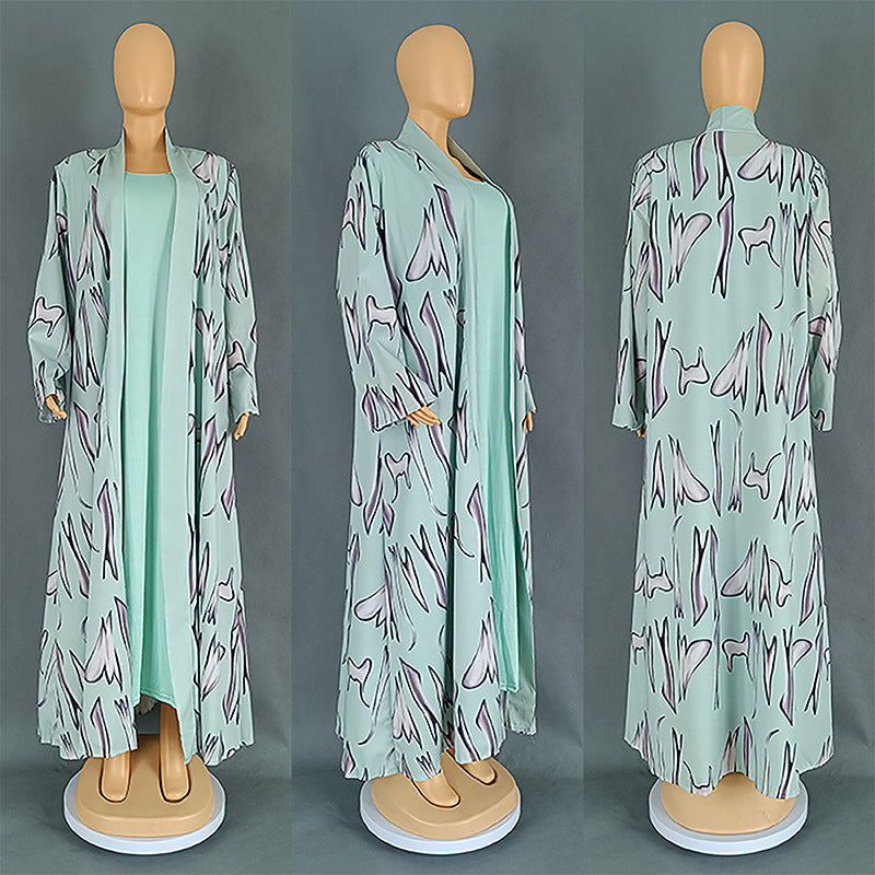 Women's African Wear Digital Printing Long Robe Suits