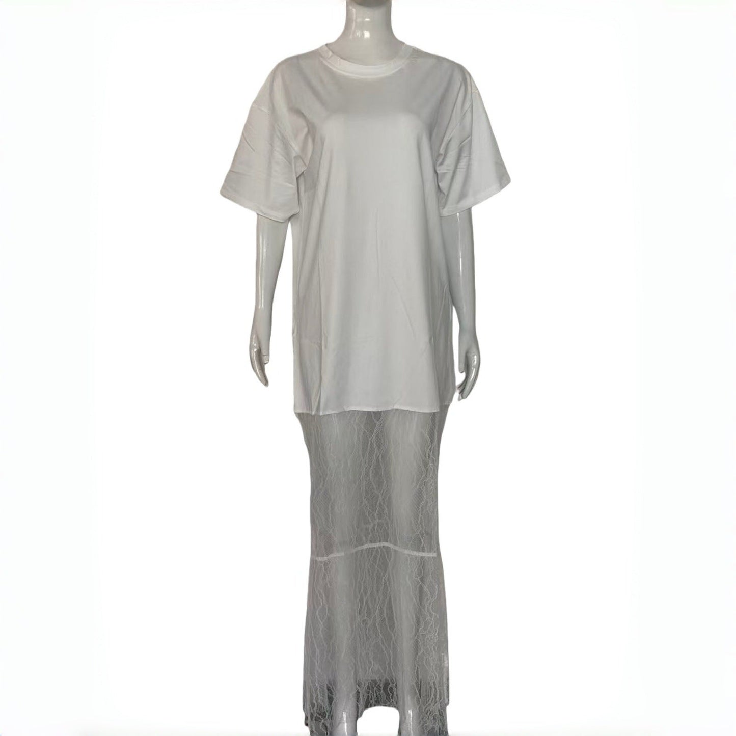 Women's Neck Stitching Lace Dress Summer Niche Goddess Dresses