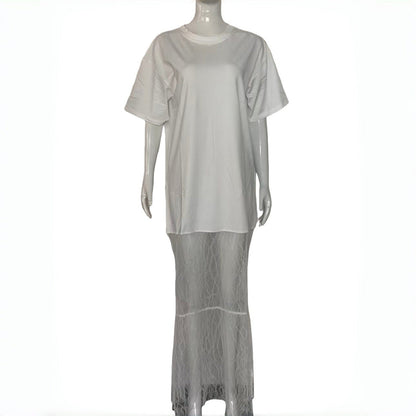 Women's Neck Stitching Lace Dress Summer Niche Goddess Dresses