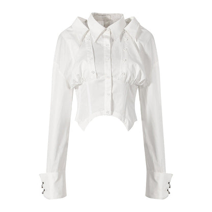 Women's Fishbone Shirt For Niche Design Waist Blouses