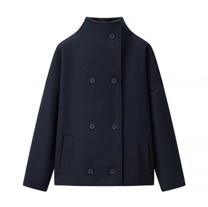 Women's Double-breasted Solid Color Woolen Fabric Lapel Coats