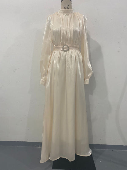 Organza Lantern Sleeve Long Slim Fit Dresses