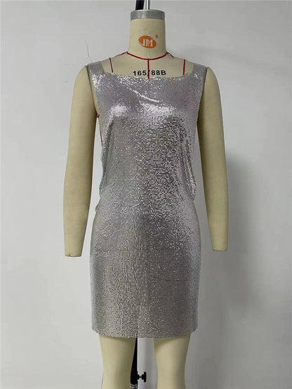 Women's Fashion Nightclub Sexy Sequined Metal Dress Dresses