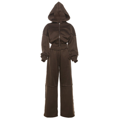 Fashion Loose Cool Solid Color Zipper Hooded High Suits