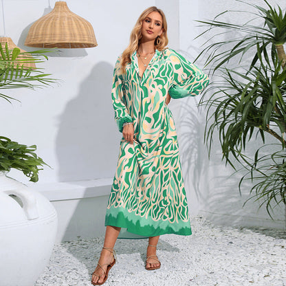 Pullover Sexy Print Wide Hem Long Dresses