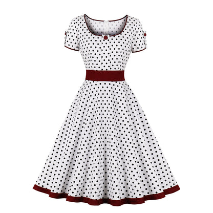 Retro Dots Dress Elegant Big Hem Skirts
