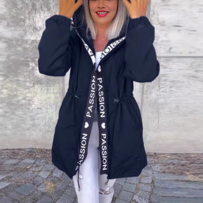 Women's Casual Drawstring Zipper Pocket Letters Coats