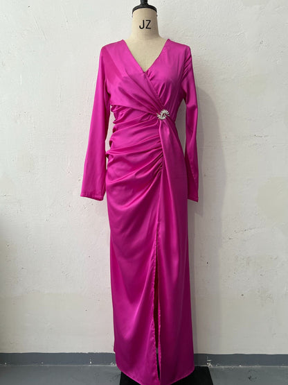Women's Summer Solid Color Long Sleeve Slim Dresses