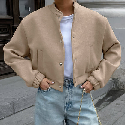 Women's Design Flight Fashionable Khaki Thick Stand Coats
