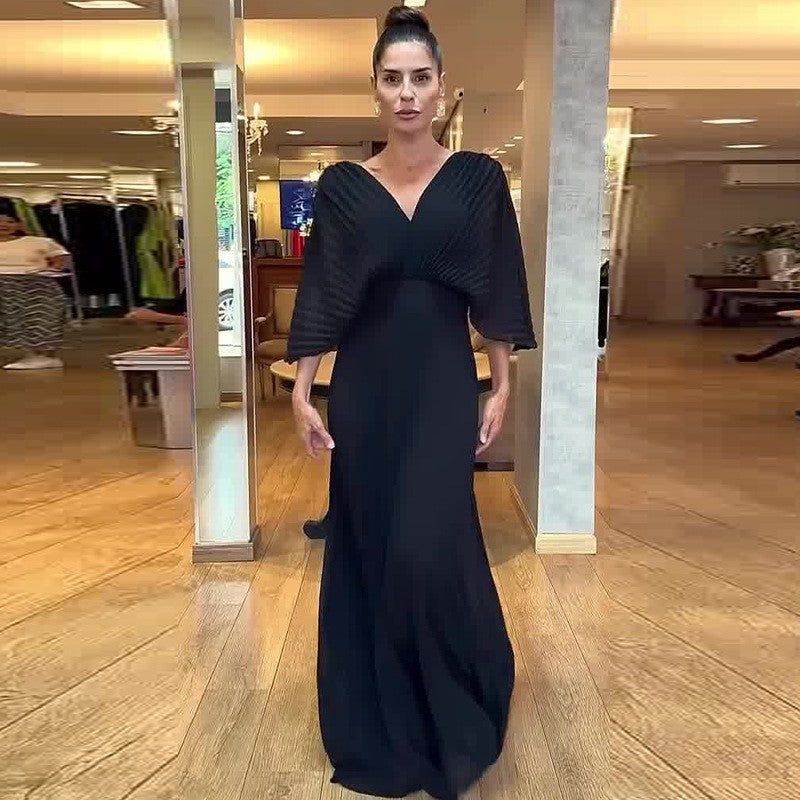 Solid Color Batwing Sleeve High Waist Dresses