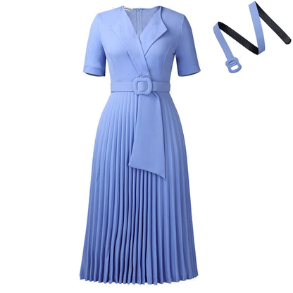 Sleeve Fashion Elegant Pleated High Waist Dresses