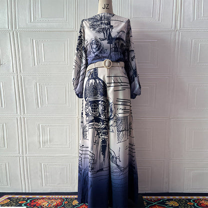 Printed Fashion Long Sleeve Batwing Shirt Suits