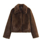 Women's Stylish Lapels Imitation Fur Furry Coats
