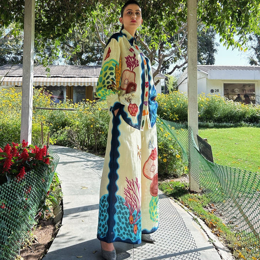 Women's Personalized Printed Puff Sleeve Vacation Casual Suits