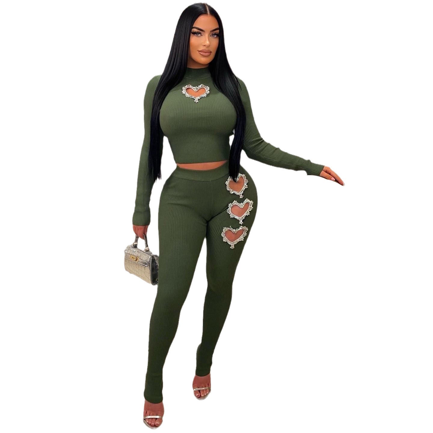 Women's Casual Heart-shaped Rhinestone Solid Color Suits