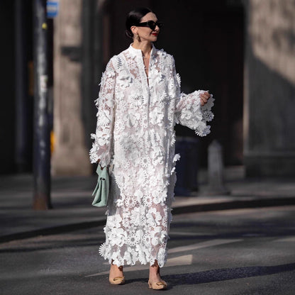 Women's Three-dimensional Flower Solid Color Long-sleeved Dress Dresses