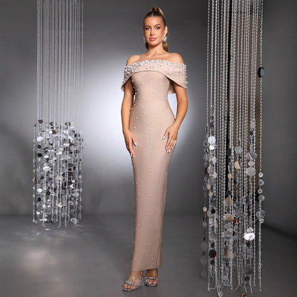Women's Beaded Rhinestone Tight Bandage Long Dress Dresses