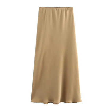 Women's Summer French Fashion Silk Satin Texture Skirts