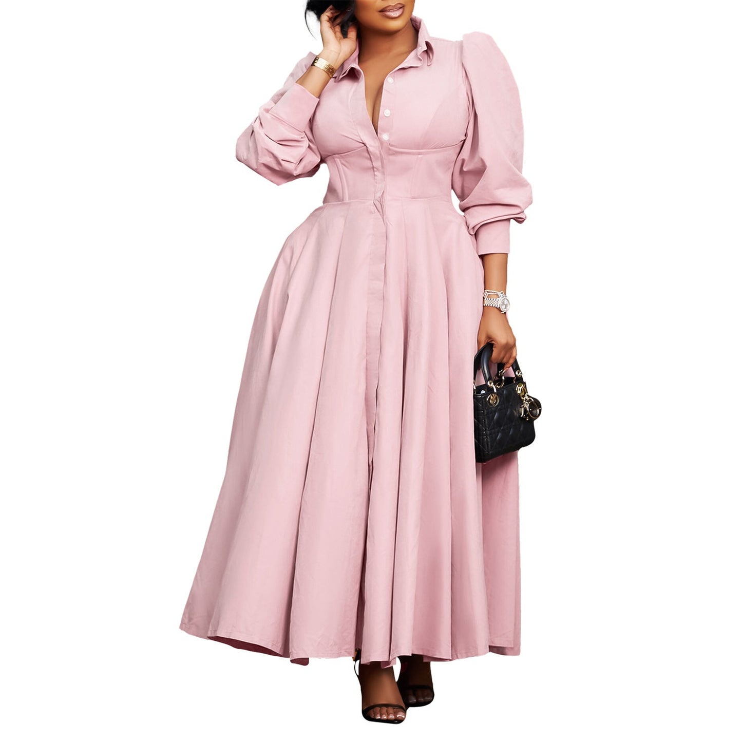 Women's Long Sleeve Big Hem Shirt Dress Fashionable Dresses