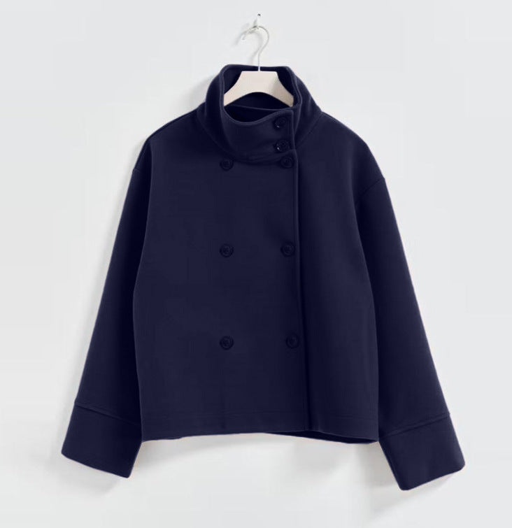Women's Elegant Stand Collar Button Long-sleeved Woolen Coats