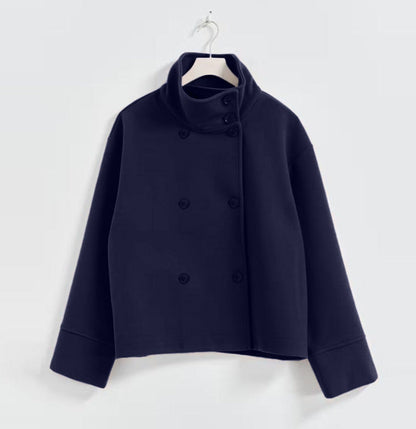 Women's Elegant Stand Collar Button Long-sleeved Woolen Coats