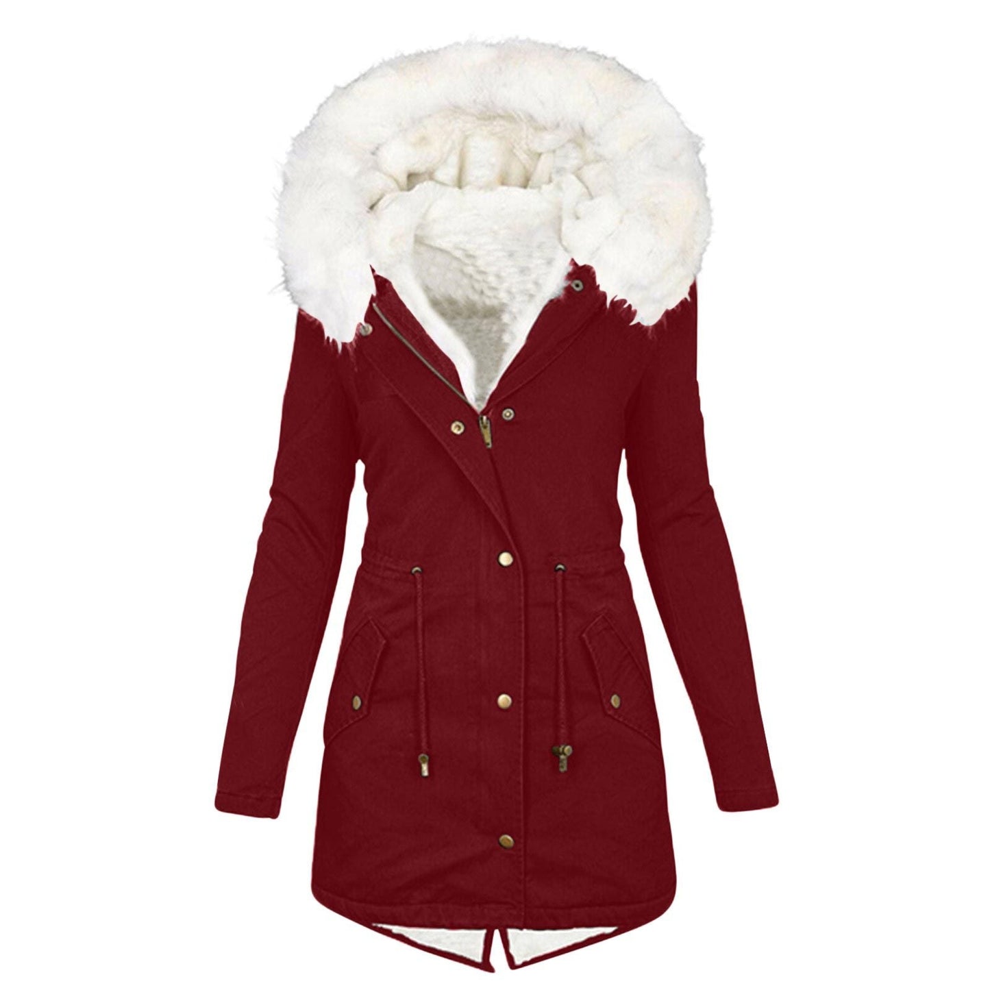 Women's White Fur Collar Hood Warm With Coats