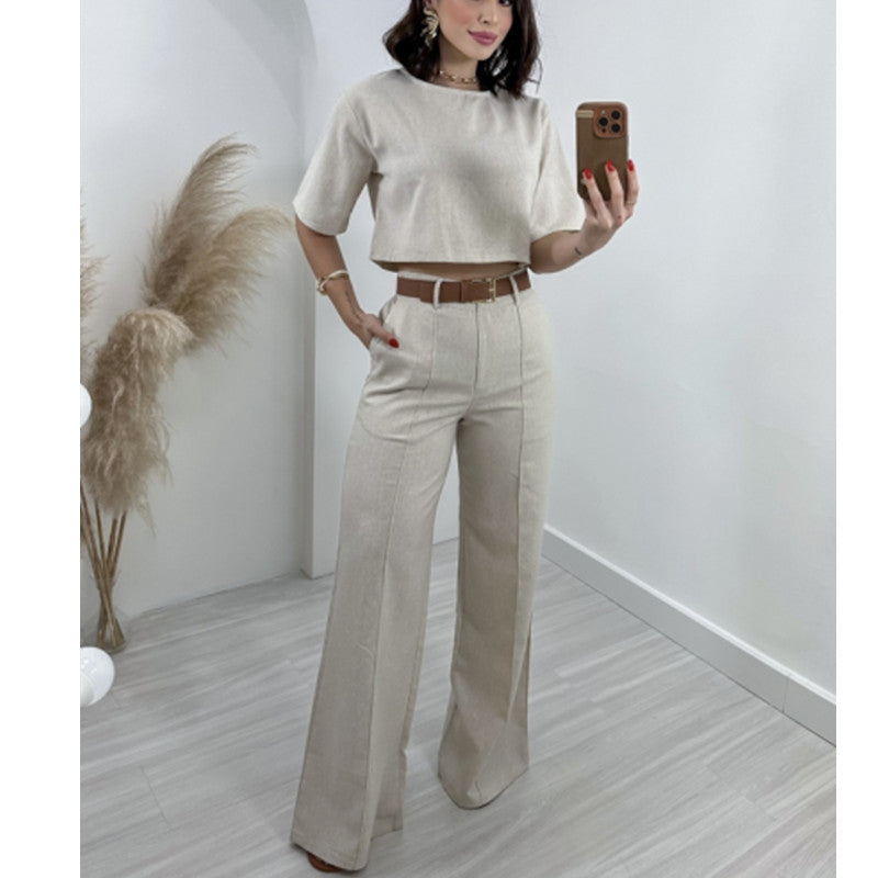 Women's Fashion Cotton Linen High Waist Suits