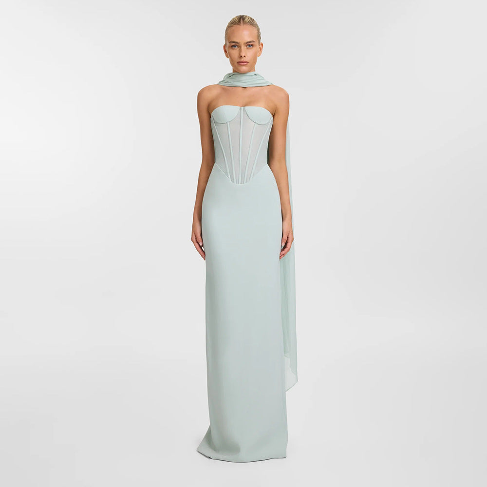 Women's Green Halter Tulle Ribbon Dress Slimming Dresses